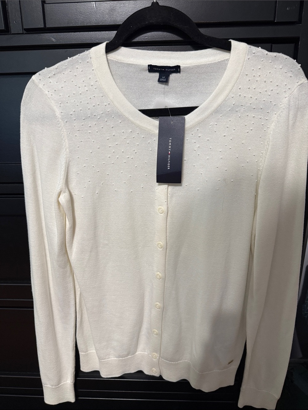 Tommy Hilfiger Cream Button-Up Cardigan with Stud Detail